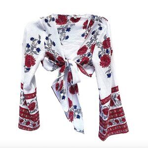 LF Floral Flow Roses Tie Front Top‎ size small